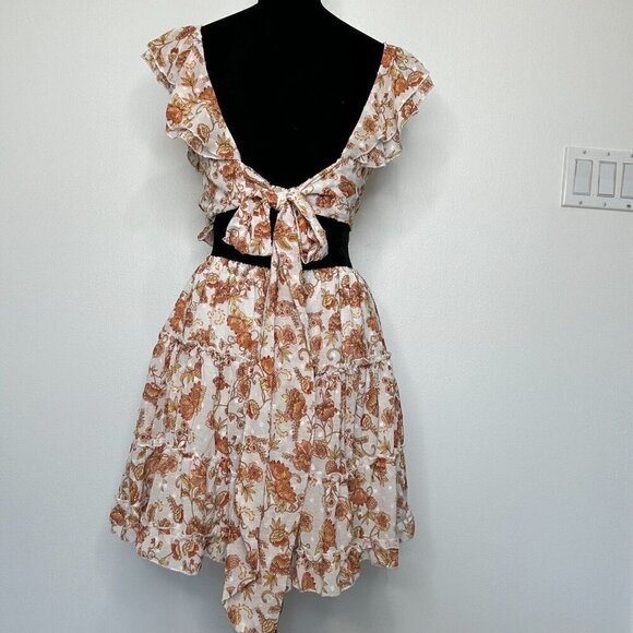 Fanco Tie Back Floral Ruffle Tiered Mini Dress Size S Coquette Boho Cottage - Picture 5 of 12